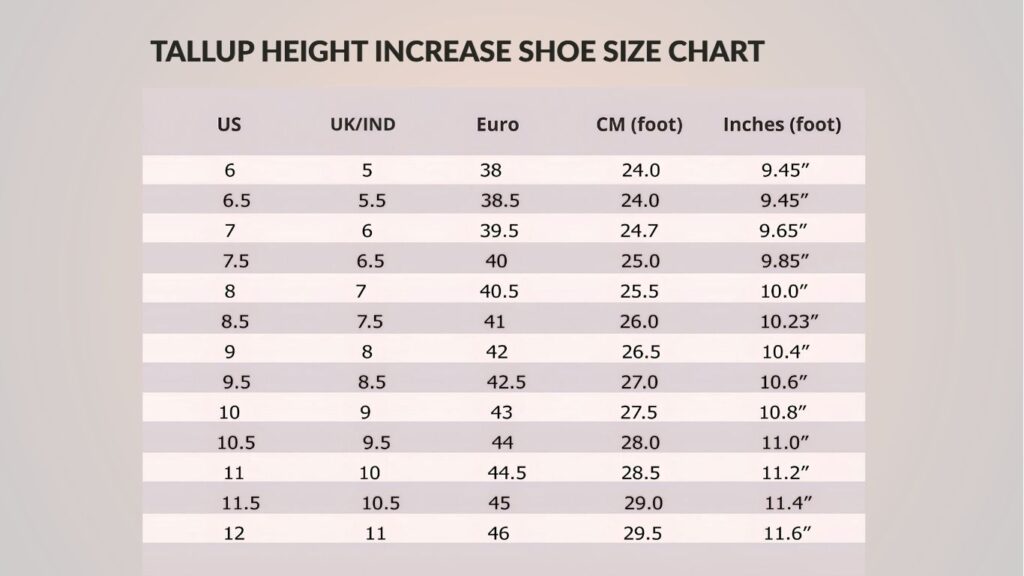 Tallup shoe size chart